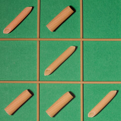 Famous game of tic-tac-toe played with penne and rigatoni.