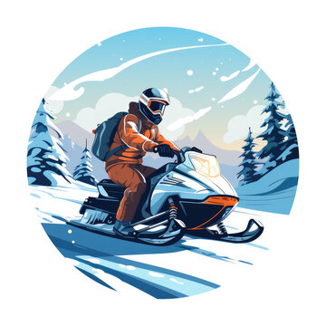 A man riding a snowmobile in the snow vector style. Generative Ai