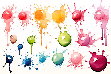 set of multicolored watercolor spots and splashes on a white background