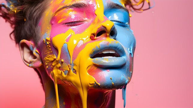 Rainbow Colors Draining from the Male Face: An Artistic Depiction of Emotion and Identity.