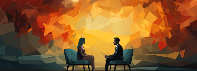 abstract illustration of a session with a psychologist - therapist. mental health concept. copy space