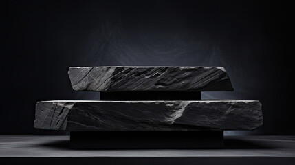 empty podium background display zen wellness darkness dark stone  - by generative ai