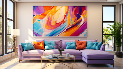 Vivid Hues in Motion: Abstract Background Celebrating Color as Painting in Living Room