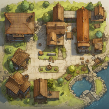 rpg map asset cartography castle church medieval landscape top down view - by generative ai