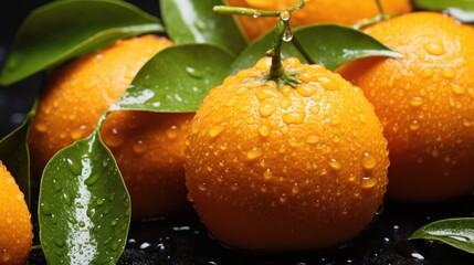  a group of oranges sitting on top of a table with water droplets on the tops of the oranges.  generative ai