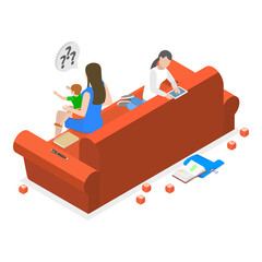 3D Isometric Flat  Illustration of ADHD Problem. Item 1