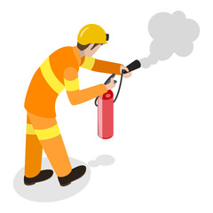 Fototapeta premium 3D Isometric Flat Set of Firefighter Characters. Item 1