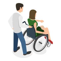 Fototapeta premium 3D Isometric Flat Illustration of People with Different Types Of Disabilities. Item 1