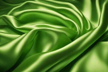Beautiful lime silk satin surface Soft folds on shiny fabric Luxury background