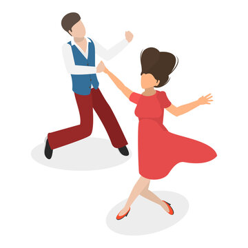3D Isometric Flat  Set of Dancing People. Item 2