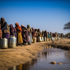 Thirsting for Hope: A Heartrending Image of People in Line for Water Amidst Water Scarcity in Drought-Stricken Areas