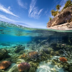 Naklejka na ściany i meble Vanishing Wonders of the Sea: A Visual Chronicle of Endangered Marine Life Amidst Coral Reefs