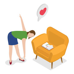 3D Isometric Flat  Illustration of Exercise At Work. Item 4