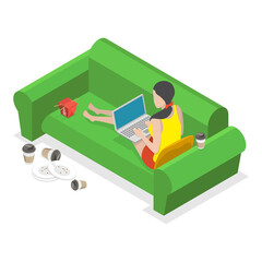 3D Isometric Flat  Illustration of Sedentary Lifestyle. Item 2
