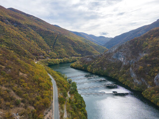 Fototapeta na wymiar Aerial Autumn view of Krichim Reservoir, Bulgaria