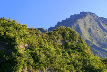 Inside of the cirque de Cilaos, surrounded by mountains and the Piton des Neiges