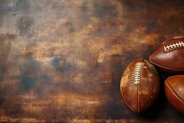 Touch football game nostalgia vintage leather brown hues background with empty space for text 