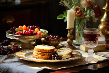 Colonial era Thanksgiving tableau evoked through hues of honey gold burgundy and lace 