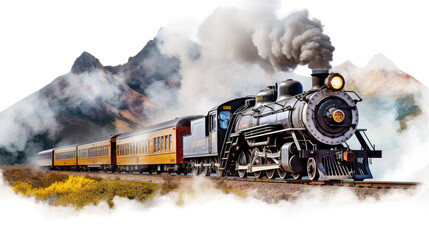 Vintage train on transparent background - obrazy, fototapety, plakaty