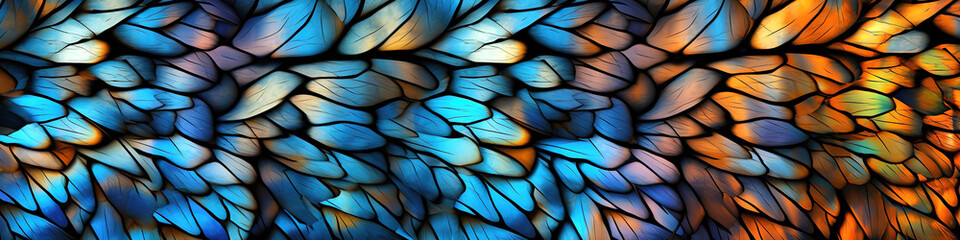 Vibrant layered feather-like patterns, generative ai