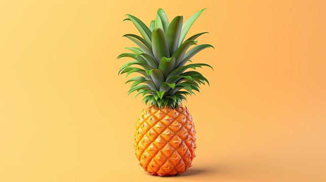  a pineapple on a yellow background with a green leafy plant in the middle of the image and a yellow background.  generative ai