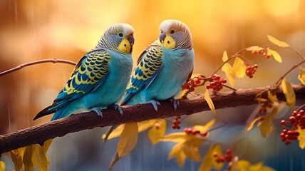 Beautiful two love birds happy fischer's faced illustration picture AI generated art