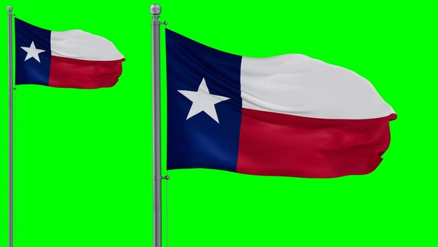 Texas US state looped flag waving in the wind with colored chroma key for easy background remove, cycle seamless loop video