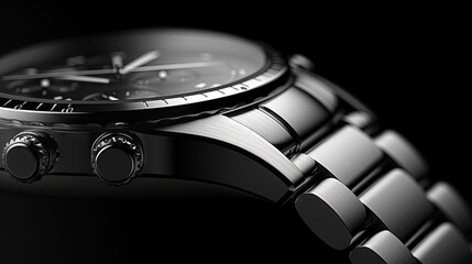  a black and white photo of a watch on a black and white photo of a watch on a black and white photo of a watch on a black background.  generative ai
