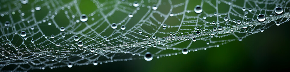 Dew drops on spider web close-up