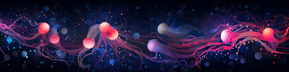 Vibrant jellyfish floating in deep blue space - obrazy, fototapety, plakaty