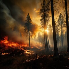 Devastating Wildfire Sweeps Through Forest, Leaving Behind Smoke and Scorched Landscape