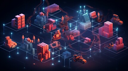 a detailed image showcasing blockchain-powered supply chains, highlighting the transparency and traceability offered by this groundbreaking technology
