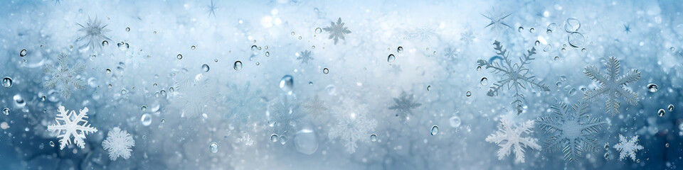 Frosty snowflake patterns on a blue background - obrazy, fototapety, plakaty