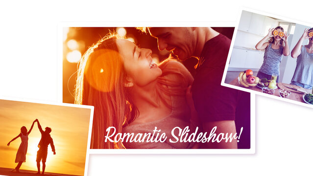 Romantic Wedding Memories Slideshow Template contains 40 placeholders and 14 editable text layers. Available in 4K resolution.