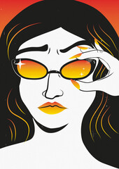 Mujer con lentes estilo serigrafia retro stencil poster degradado - obrazy, fototapety, plakaty