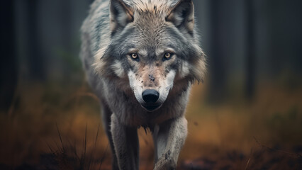 Fototapeta premium Photographer photo of a gray wolf in the wild