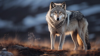 Obraz premium Photographer photo of a gray wolf in the wild