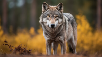 Obraz premium Photographer photo of a gray wolf in the wild