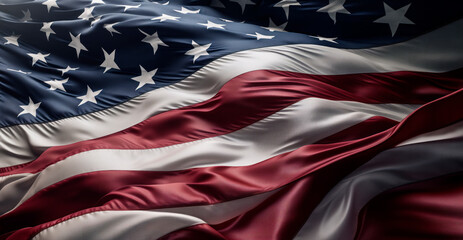USA's iconic flag blowing in wind, horizontal banner, image embodies American spirit and concept of independence and democracy