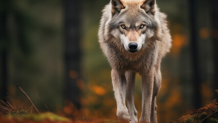Fototapeta premium Photographer photo of a gray wolf in the wild