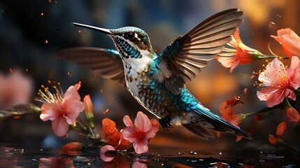 Bird cute humming bird floral watercolor AI generated