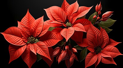 Collection of poinsettias flowers isolated