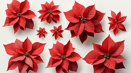 Collection of poinsettias flowers isolated