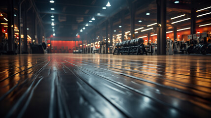 Smooth gym floor with uniform texture and solid base. An empty gym environment on a surface conducive to fluid movement.