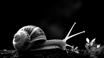 Black and white walking snail beautiful image Ai generated art - obrazy, fototapety, plakaty