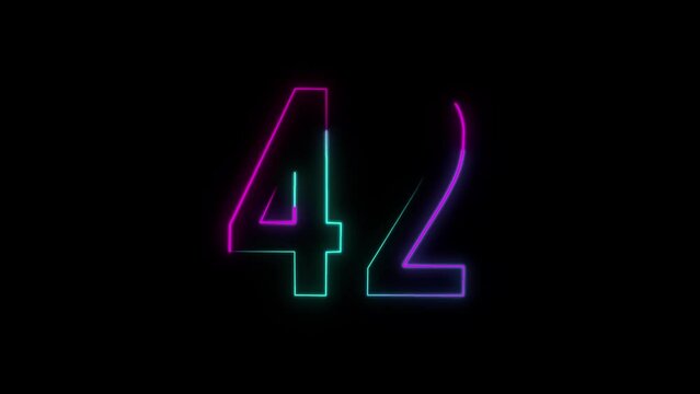 Neon number 42 with alpha channel, neon numbers