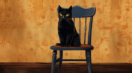 Black cat sits black chair that looks like on a poster Ai generated art