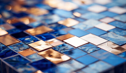 Tile blue and gold mosaic. - obrazy, fototapety, plakaty