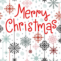 Seamless pattern with lettering Merry Christmas and snowflakes vector