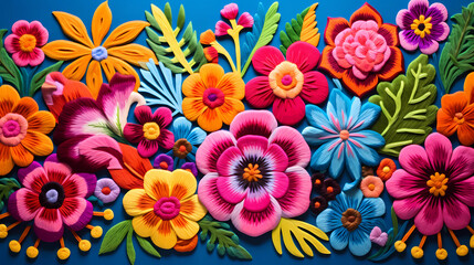 Colorful Textile Art: Mexican Folklore and Woven Flowers - obrazy, fototapety, plakaty
